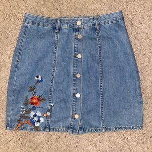 Denim Skirt with Floral Embroidery